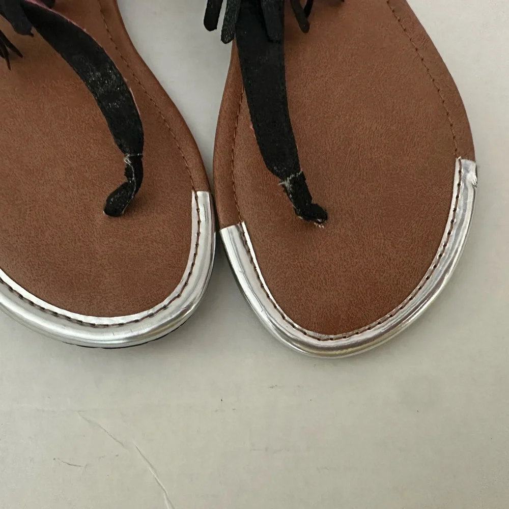 Justice Black‎ Fringe Sandals Size 4